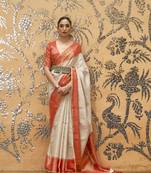 Cream woven silk saree with blouse