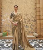 Beige woven silk saree with blouse