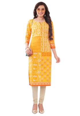 Yellow printed cotton cotton-kurtis 1