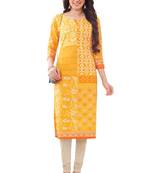 Yellow printed cotton cotton-kurtis