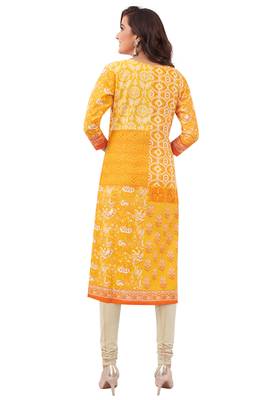 Yellow printed cotton cotton-kurtis 2