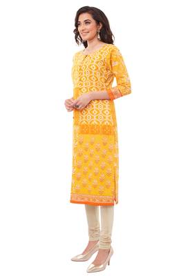 Yellow printed cotton cotton-kurtis 3