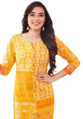 Yellow printed cotton cotton-kurtis 4