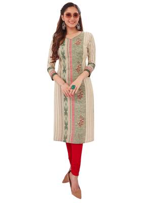 Beige printed cotton cotton-kurtis 1
