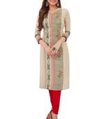 Beige printed cotton cotton-kurtis