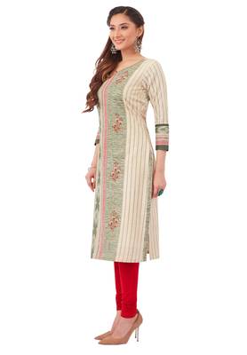 Beige printed cotton cotton-kurtis 3