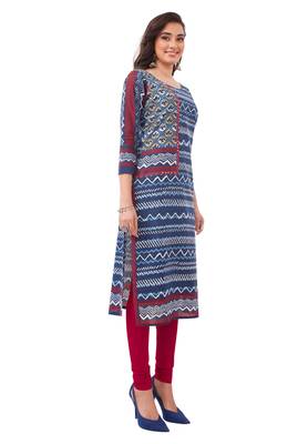 Blue printed cotton cotton-kurtis 3