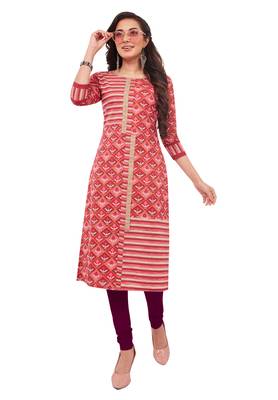 Pink printed cotton cotton-kurtis 1