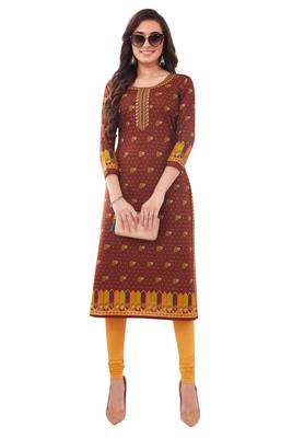 Brown printed cotton cotton-kurtis 1