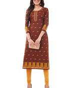 Brown printed cotton cotton-kurtis