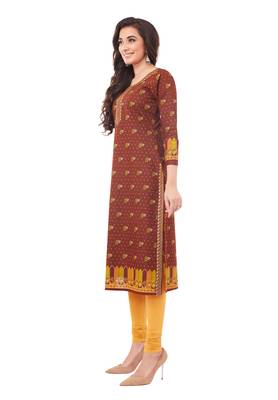 Brown printed cotton cotton-kurtis 3