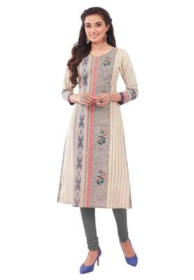 Beige printed cotton cotton-kurtis 1