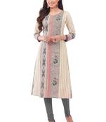 Beige printed cotton cotton-kurtis