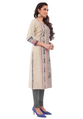 Beige printed cotton cotton-kurtis 3