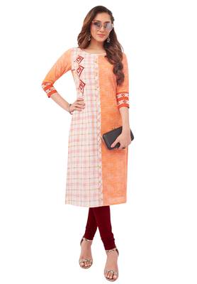 Peach printed cotton cotton-kurtis 1