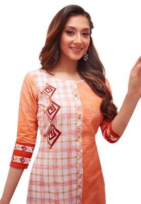 Peach printed cotton cotton-kurtis 4