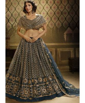 Deep Turquoise Sequence Embroidered Lehenga Choli 1