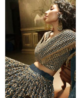 Deep Turquoise Sequence Embroidered Lehenga Choli 2
