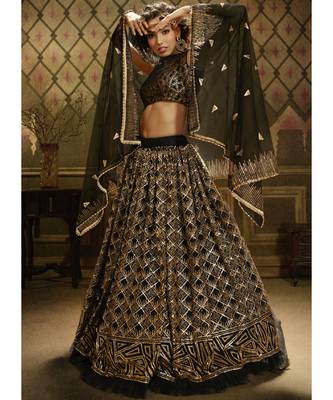 Black Golden Embroidered Party Wear Lehenga Choli 1