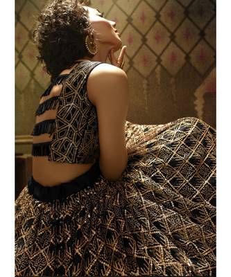 Black Golden Embroidered Party Wear Lehenga Choli 3