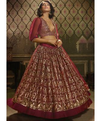 Rouge Red Embroidered Party Wear Lehenga Choli 1