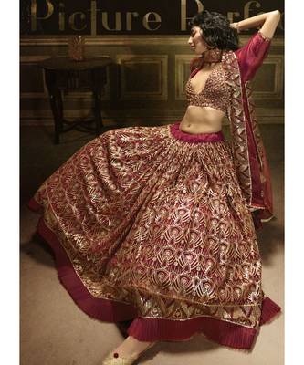 Rouge Red Embroidered Party Wear Lehenga Choli 2