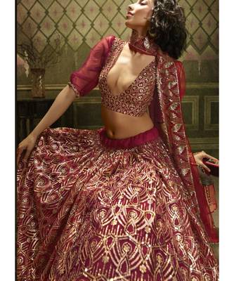 Rouge Red Embroidered Party Wear Lehenga Choli 3