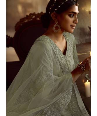 Dusty Green Wedding Lehenga Choli With Handwork Embroidery 4