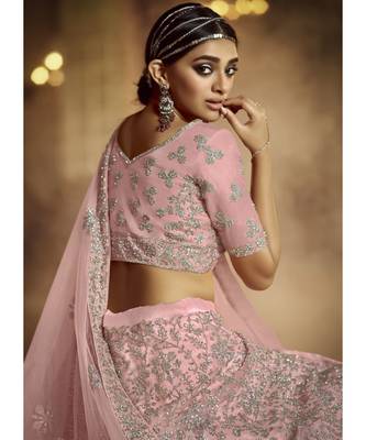 Blush Pink Wedding Lehenga Choli With Handwork Embroidery 4