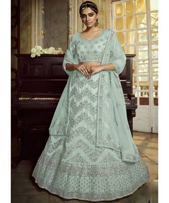 Aqua Blue Wedding Lehenga Choli With Handwork Embroidery 1
