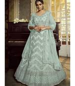 Aqua Blue Wedding Lehenga Choli With Handwork Embroidery