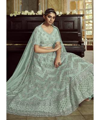 Aqua Blue Wedding Lehenga Choli With Handwork Embroidery 2
