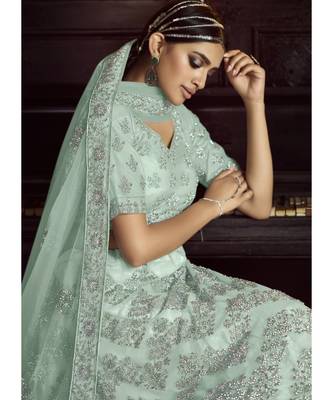 Aqua Blue Wedding Lehenga Choli With Handwork Embroidery 3