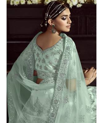 Aqua Blue Wedding Lehenga Choli With Handwork Embroidery 4