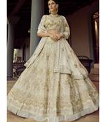 Cream Georgette Embroidered N Sequins Umbrella Leh Wedding Wear