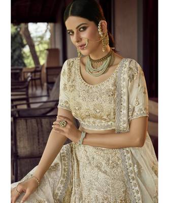 Cream Georgette Embroidered N Sequins Umbrella Leh Wedding Wear 3