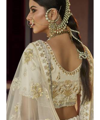Cream Georgette Embroidered N Sequins Umbrella Leh Wedding Wear 4