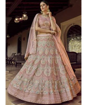 Pink Georgette Embroidered N Stones Umbrella Lehenga Wedding Wear 1