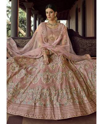 Pink Georgette Embroidered N Stones Umbrella Lehenga Wedding Wear 2