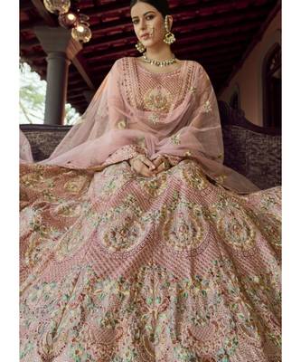 Pink Georgette Embroidered N Stones Umbrella Lehenga Wedding Wear 3