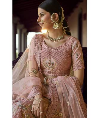 Pink Georgette Embroidered N Stones Umbrella Lehenga Wedding Wear 4