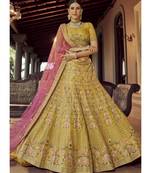 Mustard Organza Embroidered N Stones Umbrella Lehenga Wedding Wear