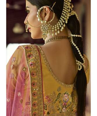 Mustard Organza Embroidered N Stones Umbrella Lehenga Wedding Wear 4