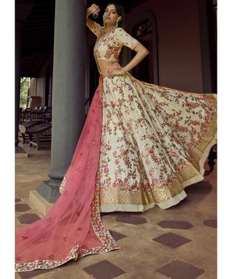 Off White Swarovski Embellished Georgette Lehenga Choli 2