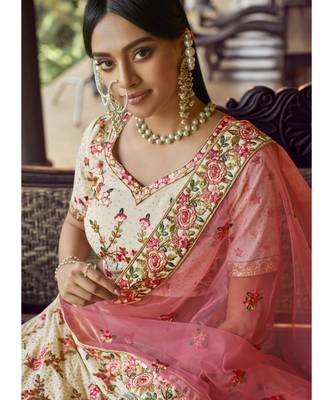Off White Swarovski Embellished Georgette Lehenga Choli 3