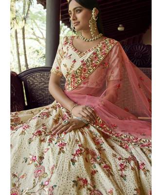 Off White Swarovski Embellished Georgette Lehenga Choli 4