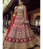 Off White Banarasi Art Silk Embroidered N Stones Umbrella Lehenga Wedding Wear