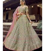 Light Green Organza Embroidered N Stones Umbrella Lehenga Wedding Wear