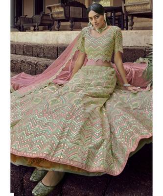 Light Green Organza Embroidered N Stones Umbrella Lehenga Wedding Wear 2