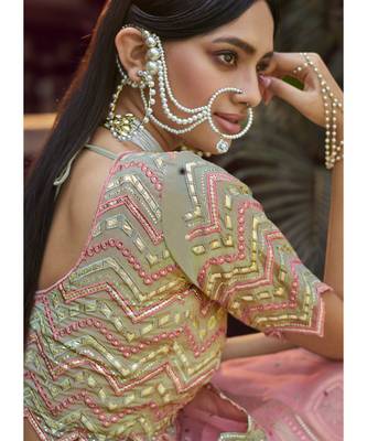 Light Green Organza Embroidered N Stones Umbrella Lehenga Wedding Wear 3